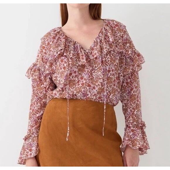 J.CREW Tops - J . Crew Ruffle Crinkle Chiffon Top in Fête Floral Shirt Size S